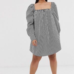 Sz 16 ASOS Collusion Stripe Puff Shoulder Dress
